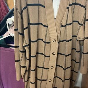 BloomChic Tan and Black Striped Cardigan